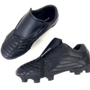 Balenciaga Black Vegan Leather Logo Print Low Top Soccer Sneakers Size 6 NWOB